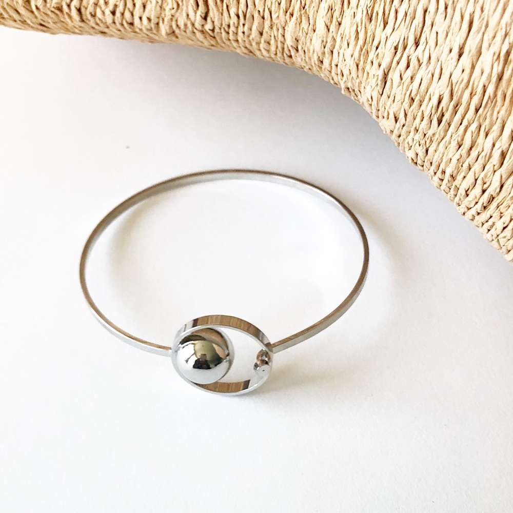 Silver Minimalist Ball Bangle - Picture 3 of 5